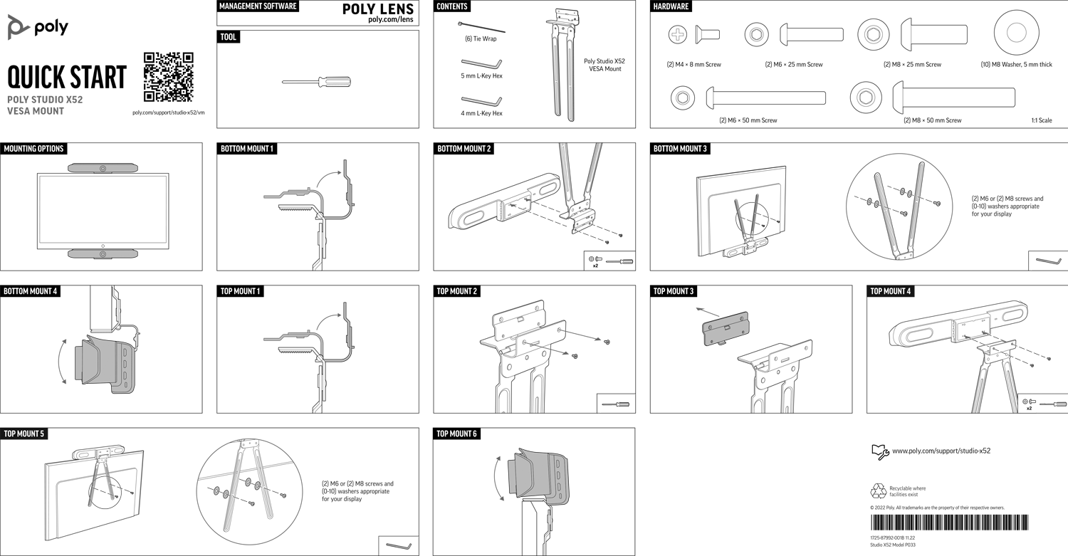 Установка Polycom Studio X52 Display Mounting Kit